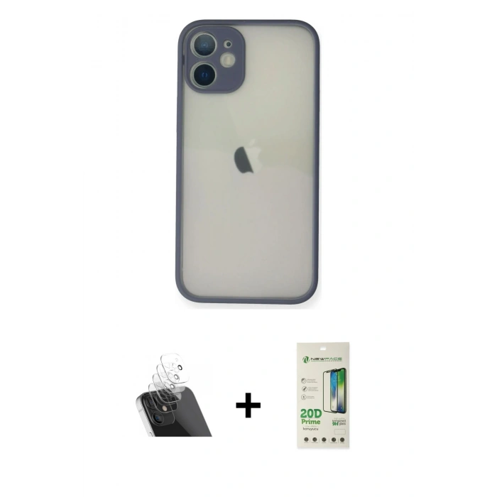 MARSİLYAN™- iPhone 11 Pro Max Kılıf Ahenk Çizgi Serisi - Siyah 20D Premium Cam Ekran Koruyucu + Kamera Lens Koruma Cam - SF