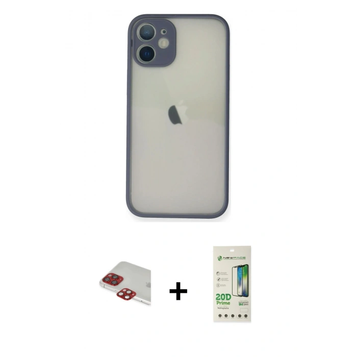 MARSİLYAN™- iPhone 11 Pro Max Kılıf Ahenk Çizgi Serisi - Siyah 20D Premium Cam Ekran Koruyucu + Pers Alüminyum Kamera Lens - KI