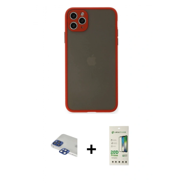 MARSİLYAN™- iPhone 11 Pro Max Kılıf Ahenk Çizgi Serisi - Siyah 20D Premium Cam Ekran Koruyucu + Pers Alüminyum Kamera Lens - LT