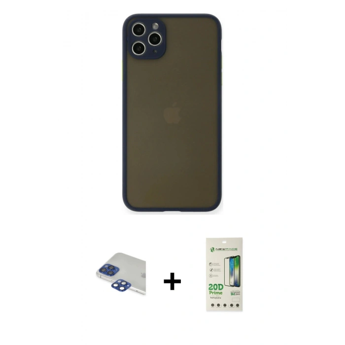 MARSİLYAN™- iPhone 11 Pro Max Kılıf Ahenk Çizgi Serisi - Siyah 20D Premium Cam Ekran Koruyucu + Pers Alüminyum Kamera Lens - LT