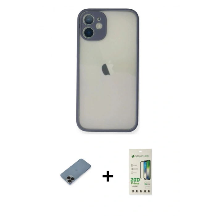 MARSİLYAN™- iPhone 11 Pro Max Kılıf Ahenk Çizgi Serisi - Siyah 20D Premium Cam Ekran Koruyucu + Metal Kamera Lens Koruma Cam - SH