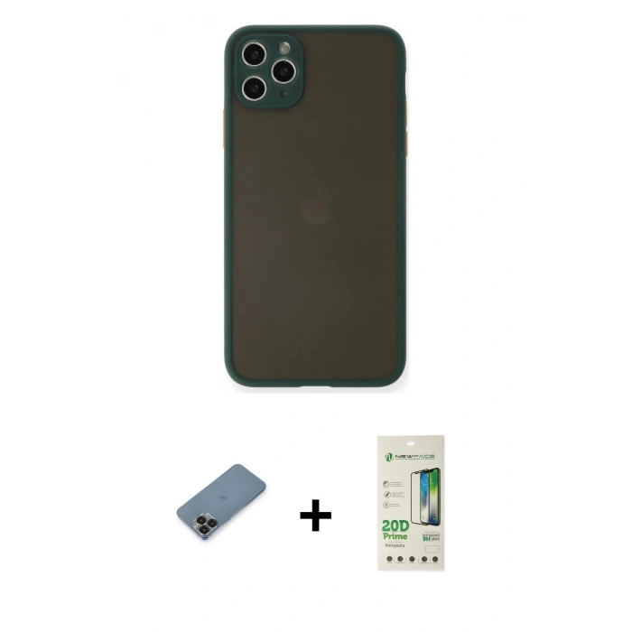 MARSİLYAN™- iPhone 11 Pro Max Kılıf Ahenk Çizgi Serisi - Siyah 20D Premium Cam Ekran Koruyucu + Metal Kamera Lens Koruma Cam - SH