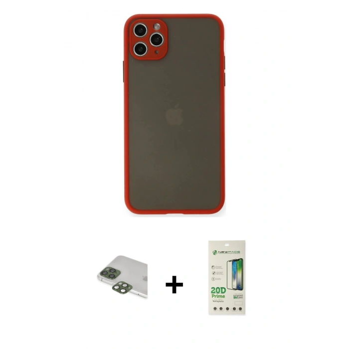 MARSİLYAN™- iPhone 11 Pro Max Kılıf Ahenk Çizgi Serisi - Siyah 20D Premium Cam Ekran Koruyucu + Pers Alüminyum Kamera Lens - YL
