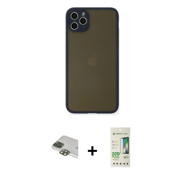 MARSİLYAN™- iPhone 11 Pro Max Kılıf Ahenk Çizgi Serisi - Siyah 20D Premium Cam Ekran Koruyucu + Pers Alüminyum Kamera Lens - YL