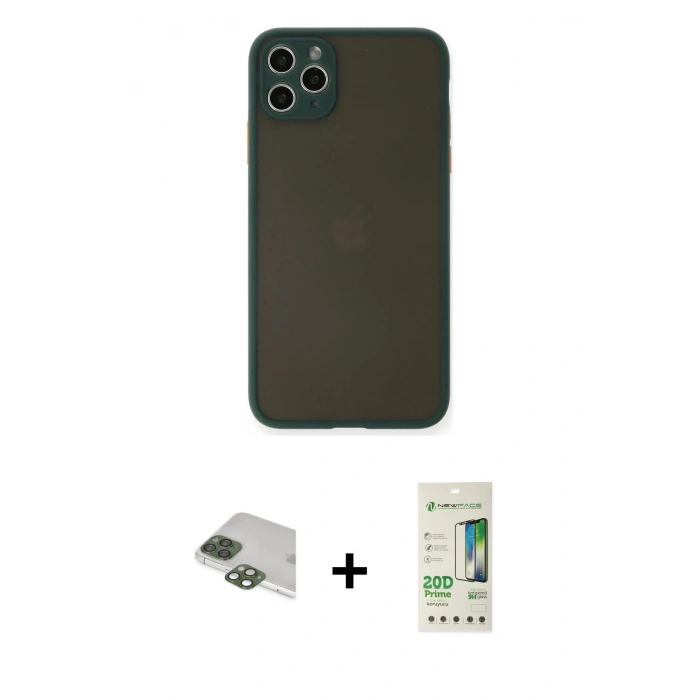 MARSİLYAN™- iPhone 11 Pro Max Kılıf Ahenk Çizgi Serisi - Siyah 20D Premium Cam Ekran Koruyucu + Pers Alüminyum Kamera Lens - YL