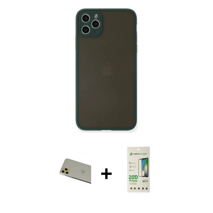 MARSİLYAN™- iPhone 11 Pro Max Kılıf Ahenk Çizgi Serisi - Siyah 20D Premium Cam Ekran Koruyucu + Rainbow Kamera Lens Koruma Cam - GD