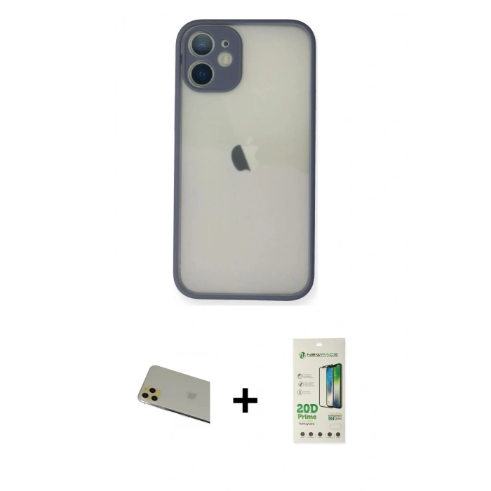 MARSİLYAN™- iPhone 11 Pro Max Kılıf Ahenk Çizgi Serisi - Siyah 20D Premium Cam Ekran Koruyucu + Rainbow Kamera Lens Koruma Cam - GD