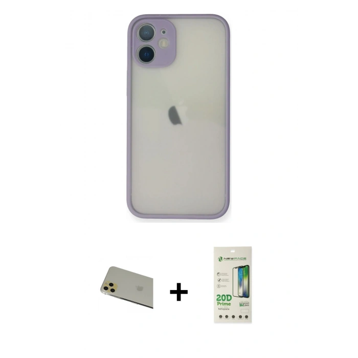 MARSİLYAN™- iPhone 11 Pro Max Kılıf Ahenk Çizgi Serisi - Siyah 20D Premium Cam Ekran Koruyucu + Rainbow Kamera Lens Koruma Cam - GD