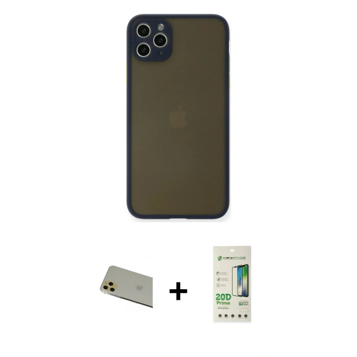 MARSİLYAN™- iPhone 11 Pro Max Kılıf Ahenk Çizgi Serisi - Siyah 20D Premium Cam Ekran Koruyucu + Rainbow Kamera Lens Koruma Cam - GD