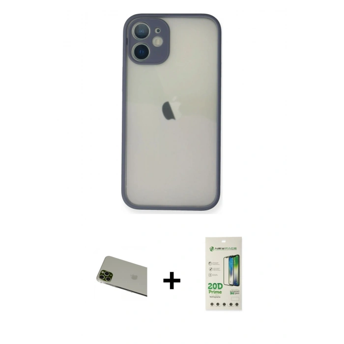 MARSİLYAN™- iPhone 11 Pro Max Kılıf Ahenk Çizgi Serisi - Siyah 20D Premium Cam Ekran Koruyucu + Rainbow Kamera Lens Koruma Cam - YL