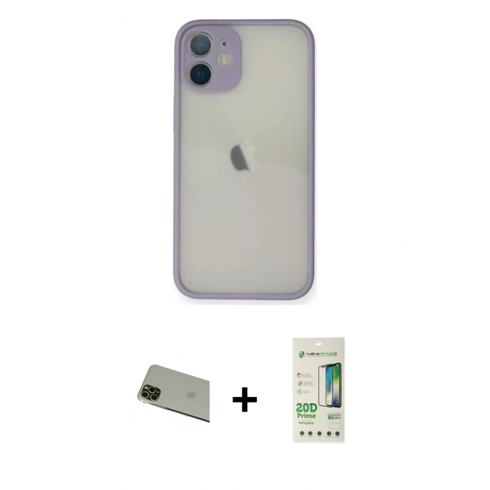 MARSİLYAN™- iPhone 11 Pro Max Kılıf Ahenk Çizgi Serisi - Siyah 20D Premium Cam Ekran Koruyucu + Rainbow Kamera Lens Koruma Cam - YL