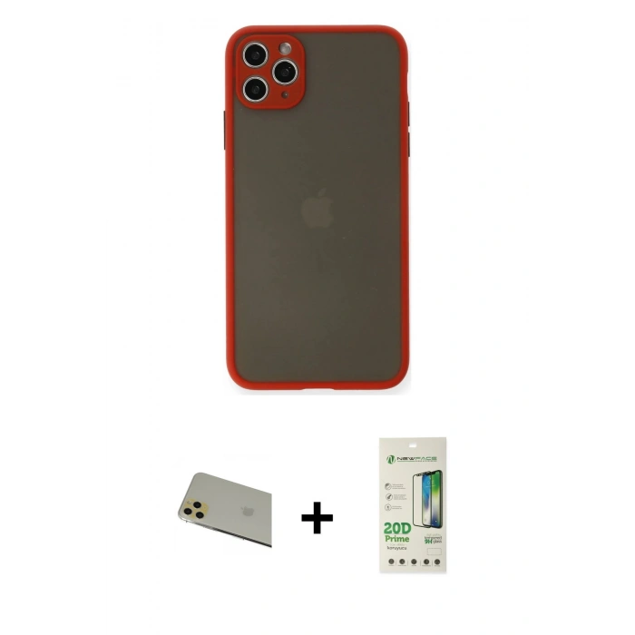 MARSİLYAN™- iPhone 11 Pro Max Kılıf Ahenk Çizgi Serisi - Siyah 20D Premium Cam Ekran Koruyucu + Rainbow Kamera Lens Koruma Cam - GD