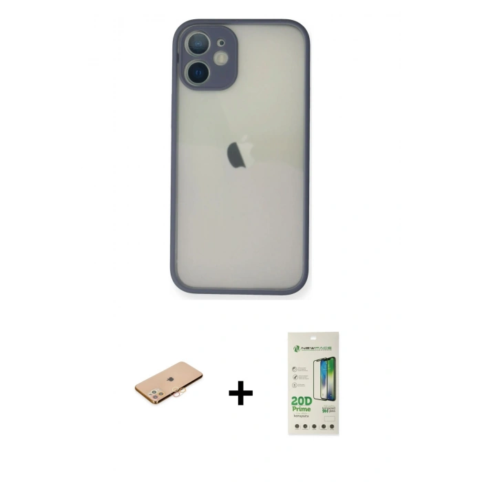MARSİLYAN™- iPhone 11 Pro Max Kılıf Ahenk Çizgi Serisi - Siyah 20D Premium Cam Ekran Koruyucu + Renkli Kamera Lens Koruma Cam - TU