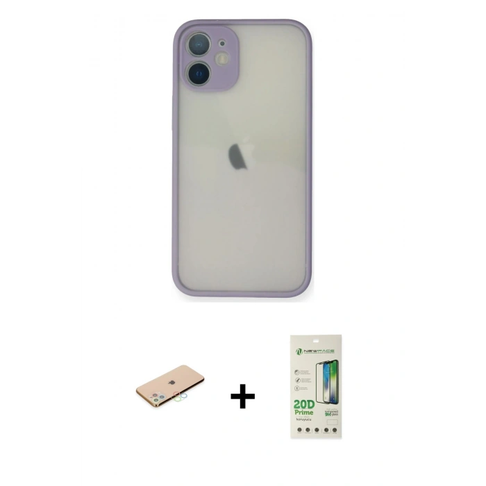 MARSİLYAN™- iPhone 11 Pro Max Kılıf Ahenk Çizgi Serisi - Siyah 20D Premium Cam Ekran Koruyucu + Renkli Kamera Lens Koruma Cam - MI