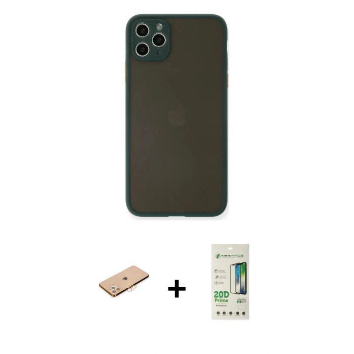 MARSİLYAN™- iPhone 11 Pro Max Kılıf Ahenk Çizgi Serisi - Siyah 20D Premium Cam Ekran Koruyucu + Renkli Kamera Lens Koruma Cam - TU