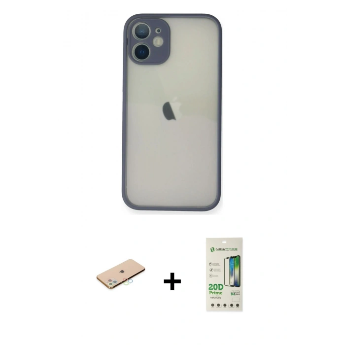 MARSİLYAN™- iPhone 11 Pro Max Kılıf Ahenk Çizgi Serisi - Siyah 20D Premium Cam Ekran Koruyucu + Renkli Kamera Lens Koruma Cam - MI