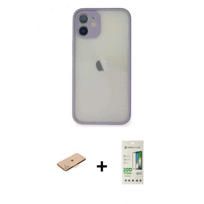 MARSİLYAN™- iPhone 11 Pro Max Kılıf Ahenk Çizgi Serisi - Siyah 20D Premium Cam Ekran Koruyucu + Renkli Kamera Lens Koruma Cam - TU
