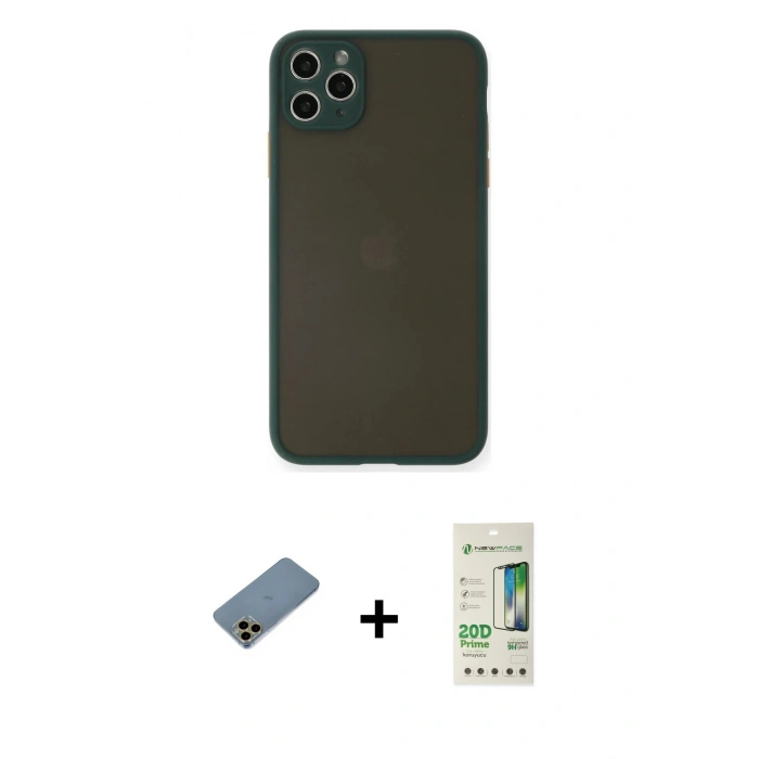 MARSİLYAN™- iPhone 11 Pro Max Kılıf Ahenk Çizgi Serisi - Siyah 20D Premium Cam Ekran Koruyucu + Shine Kamera Lens Koruma Cam - GD