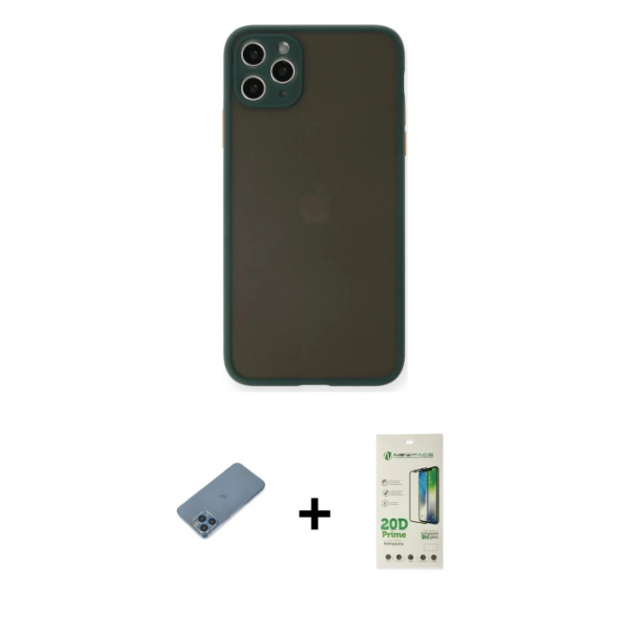 MARSİLYAN™- iPhone 11 Pro Max Kılıf Ahenk Çizgi Serisi - Siyah 20D Premium Cam Ekran Koruyucu + Shine Kamera Lens Koruma Cam - MI