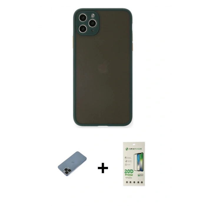 MARSİLYAN™- iPhone 11 Pro Max Kılıf Ahenk Çizgi Serisi - Siyah 20D Premium Cam Ekran Koruyucu + Shine Kamera Lens Koruma Cam - SH