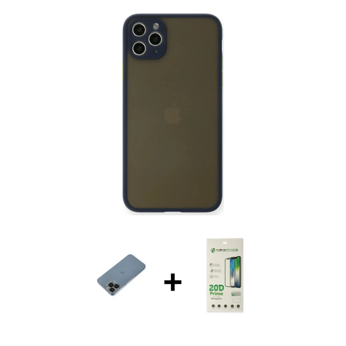 MARSİLYAN™- iPhone 11 Pro Max Kılıf Ahenk Çizgi Serisi - Siyah 20D Premium Cam Ekran Koruyucu + Shine Kamera Lens Koruma Cam - SH