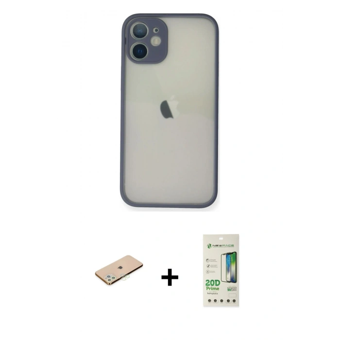 MARSİLYAN™- iPhone 11 Pro Max Kılıf Ahenk Çizgi Serisi - Siyah 20D Premium Cam Ekran Koruyucu + Renkli Kamera Lens Koruma Cam - YL