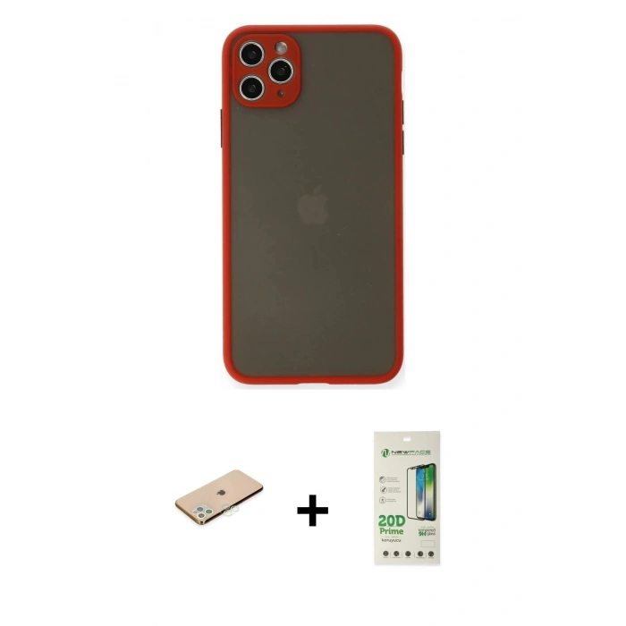 MARSİLYAN™- iPhone 11 Pro Max Kılıf Ahenk Çizgi Serisi - Siyah 20D Premium Cam Ekran Koruyucu + Renkli Kamera Lens Koruma Cam - YL