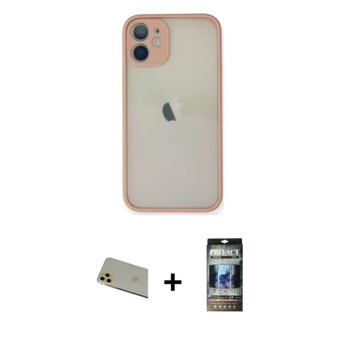 MARSİLYAN™- iPhone 11 Pro Max Kılıf Ahenk Çizgi Serisi - Siyah 34D Hayalet Izgaralı Cam + Rainbow Kamera Lens Koruma Cam - GD