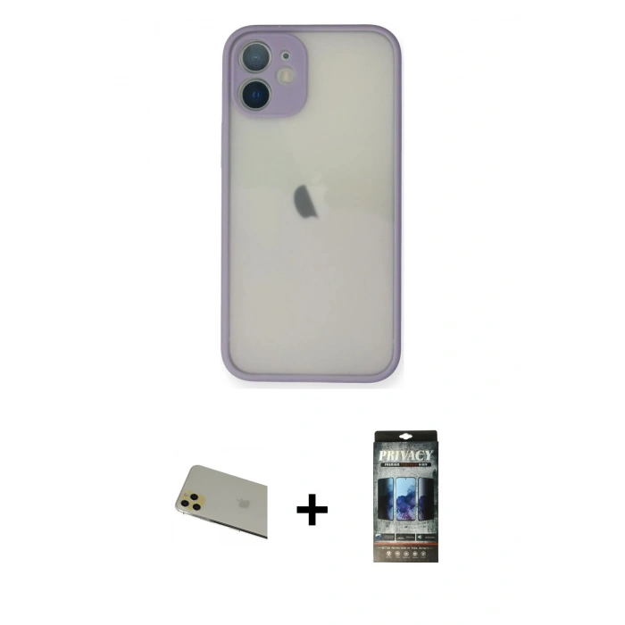 MARSİLYAN™- iPhone 11 Pro Max Kılıf Ahenk Çizgi Serisi - Siyah 34D Hayalet Izgaralı Cam + Rainbow Kamera Lens Koruma Cam - GD