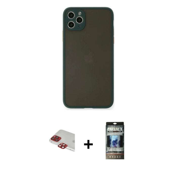 MARSİLYAN™- iPhone 11 Pro Max Kılıf Ahenk Çizgi Serisi - Siyah 34D Hayalet Izgaralı Cam + Pers Alüminyum Kamera Lens - KI