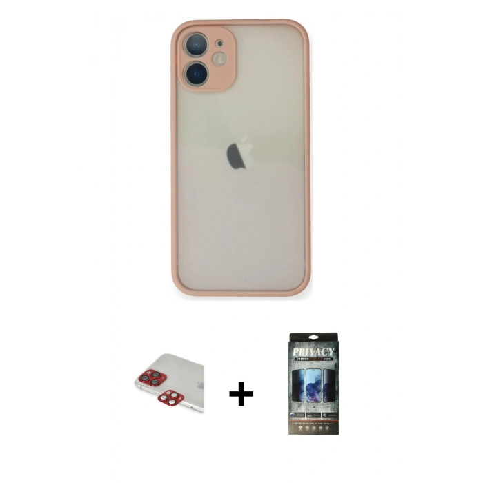 MARSİLYAN™- iPhone 11 Pro Max Kılıf Ahenk Çizgi Serisi - Siyah 34D Hayalet Izgaralı Cam + Pers Alüminyum Kamera Lens - KI