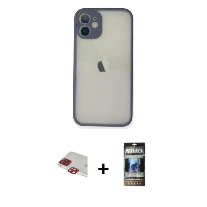 MARSİLYAN™- iPhone 11 Pro Max Kılıf Ahenk Çizgi Serisi - Siyah 34D Hayalet Izgaralı Cam + Pers Alüminyum Kamera Lens - KI