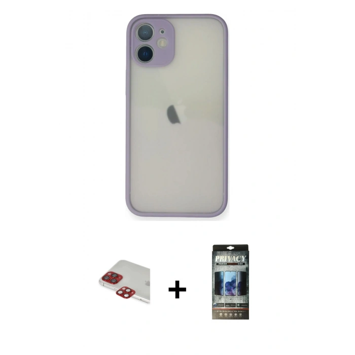 MARSİLYAN™- iPhone 11 Pro Max Kılıf Ahenk Çizgi Serisi - Siyah 34D Hayalet Izgaralı Cam + Pers Alüminyum Kamera Lens - KI