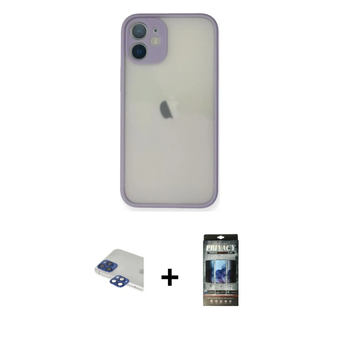 MARSİLYAN™- iPhone 11 Pro Max Kılıf Ahenk Çizgi Serisi - Siyah 34D Hayalet Izgaralı Cam + Pers Alüminyum Kamera Lens - LT