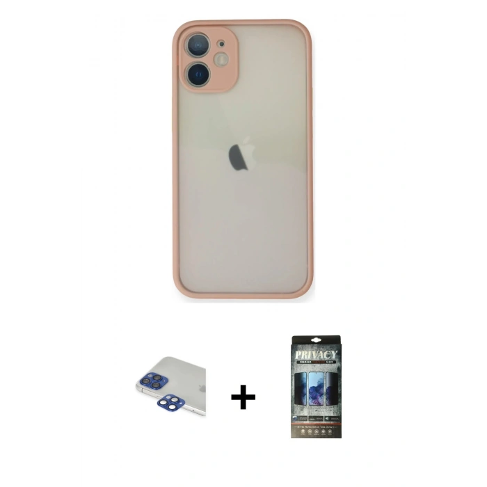 MARSİLYAN™- iPhone 11 Pro Max Kılıf Ahenk Çizgi Serisi - Siyah 34D Hayalet Izgaralı Cam + Pers Alüminyum Kamera Lens - LT