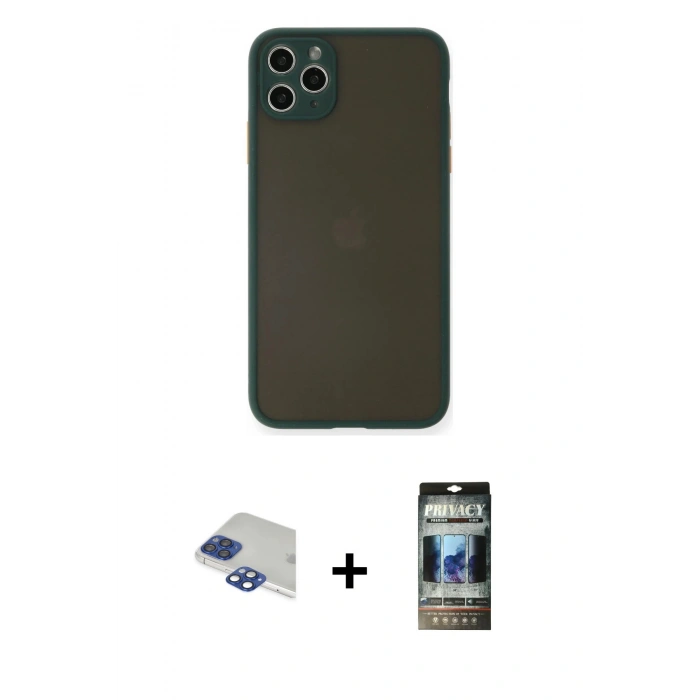MARSİLYAN™- iPhone 11 Pro Max Kılıf Ahenk Çizgi Serisi - Siyah 34D Hayalet Izgaralı Cam + Pers Alüminyum Kamera Lens - LT
