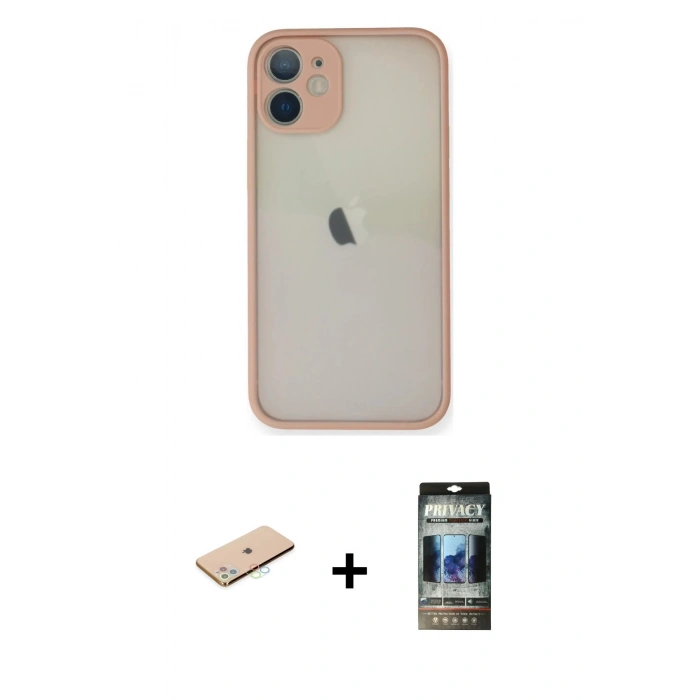 MARSİLYAN™- iPhone 11 Pro Max Kılıf Ahenk Çizgi Serisi - Siyah 34D Hayalet Izgaralı Cam + Mavi Renkli Kamera Lens Koruma Cam