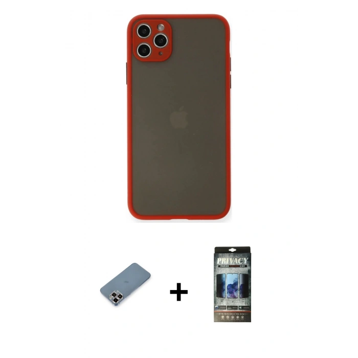 MARSİLYAN™- iPhone 11 Pro Max Kılıf Ahenk Çizgi Serisi - Siyah 34D Hayalet Izgaralı Cam + Metal Kamera Lens Koruma Cam - MR