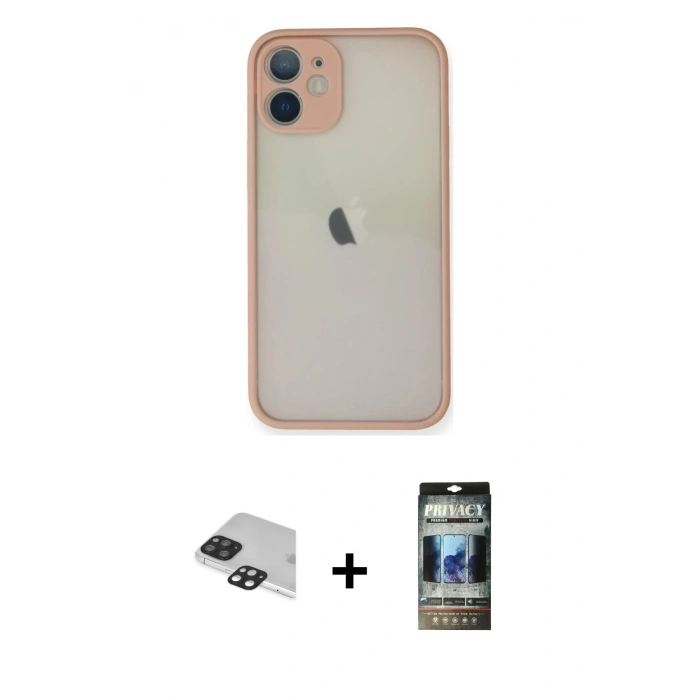 MARSİLYAN™- iPhone 11 Pro Max Kılıf Ahenk Çizgi Serisi - Siyah 34D Hayalet Izgaralı Cam + Pers Alüminyum Kamera Lens - SH