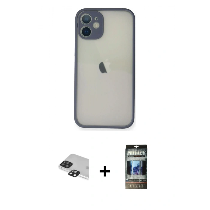 MARSİLYAN™- iPhone 11 Pro Max Kılıf Ahenk Çizgi Serisi - Siyah 34D Hayalet Izgaralı Cam + Pers Alüminyum Kamera Lens - SH