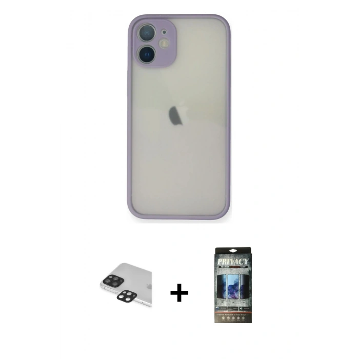 MARSİLYAN™- iPhone 11 Pro Max Kılıf Ahenk Çizgi Serisi - Siyah 34D Hayalet Izgaralı Cam + Pers Alüminyum Kamera Lens - SH