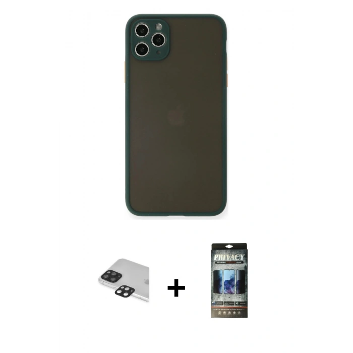 MARSİLYAN™- iPhone 11 Pro Max Kılıf Ahenk Çizgi Serisi - Siyah 34D Hayalet Izgaralı Cam + Pers Alüminyum Kamera Lens - SH