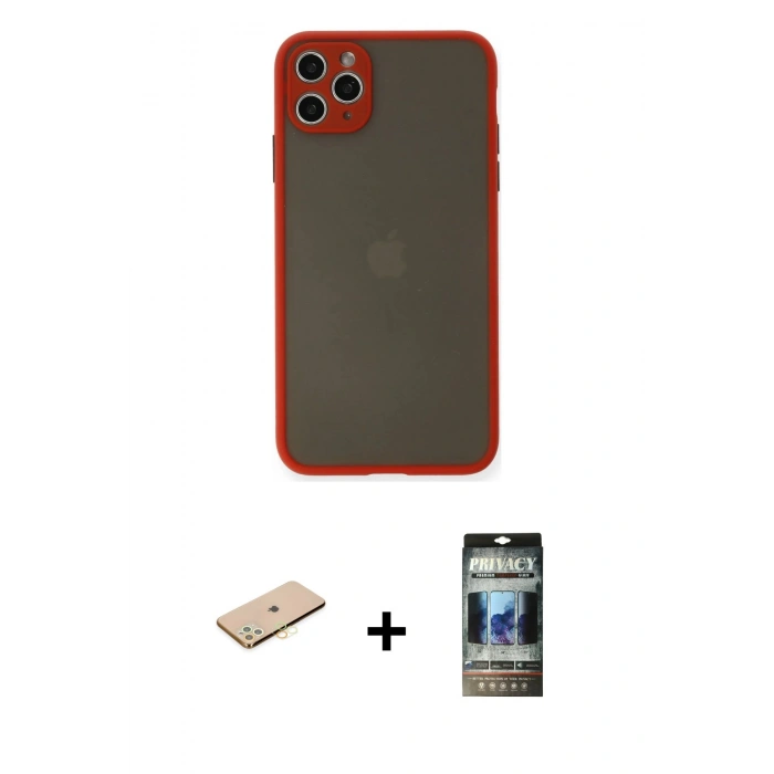 MARSİLYAN™- iPhone 11 Pro Max Kılıf Ahenk Çizgi Serisi - Siyah 34D Hayalet Izgaralı Cam + Renkli Kamera Lens Koruma Cam - SI