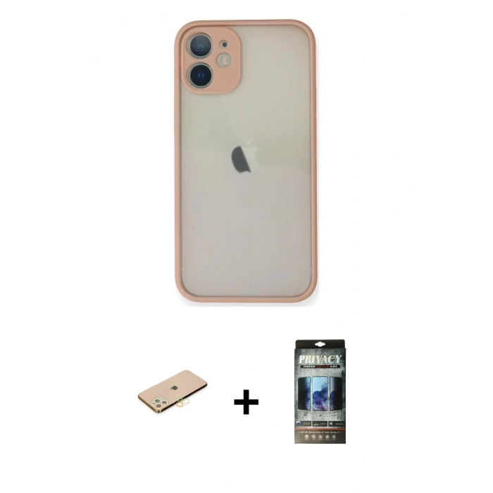 MARSİLYAN™- iPhone 11 Pro Max Kılıf Ahenk Çizgi Serisi - Siyah 34D Hayalet Izgaralı Cam + Renkli Kamera Lens Koruma Cam - SI