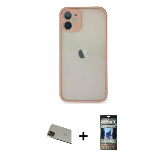 MARSİLYAN™- iPhone 11 Pro Max Kılıf Ahenk Çizgi Serisi - Siyah 34D Hayalet Izgaralı Cam + Rainbow Kamera Lens Koruma Cam - YL