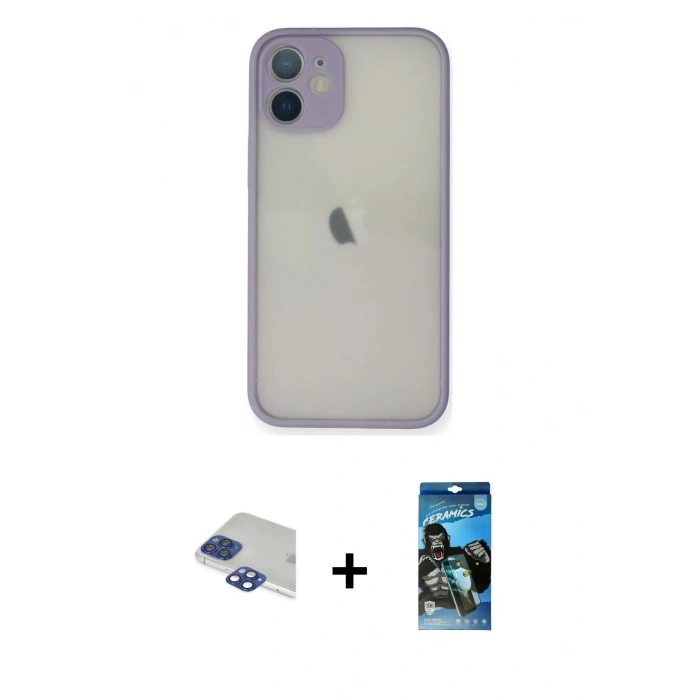 MARSİLYAN™- iPhone 11 Pro Max Kılıf Ahenk Çizgi Serisi - Siyah 34D Izgaralı Cam + Pers Alüminyum Kamera Lens - LT