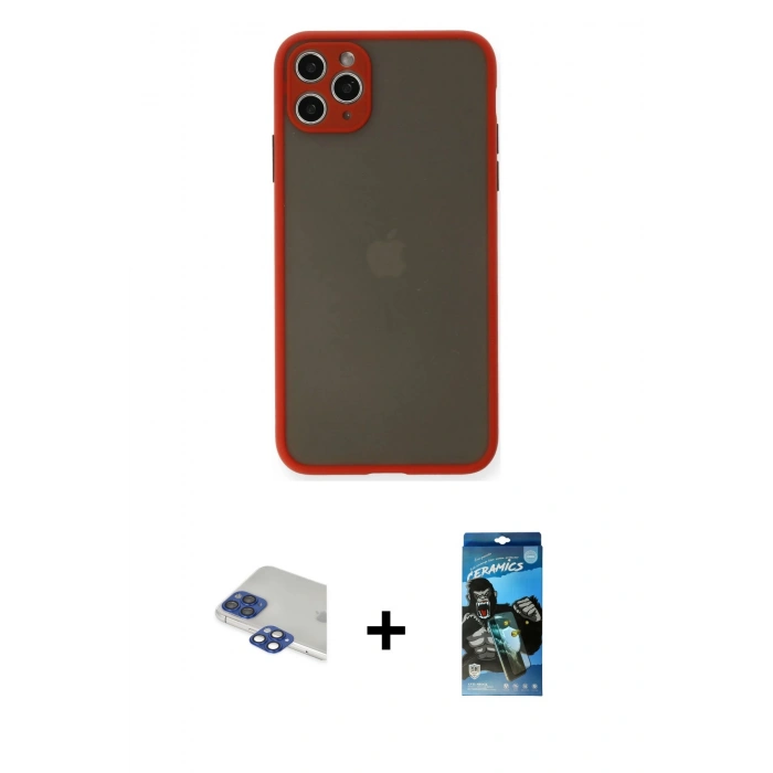 MARSİLYAN™- iPhone 11 Pro Max Kılıf Ahenk Çizgi Serisi - Siyah 34D Izgaralı Cam + Pers Alüminyum Kamera Lens - LT