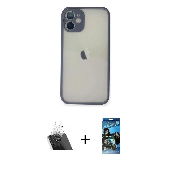 MARSİLYAN™- iPhone 11 Pro Max Kılıf Ahenk Çizgi Serisi - Siyah 34D Izgaralı Cam + Kamera Lens Koruma Cam - SF