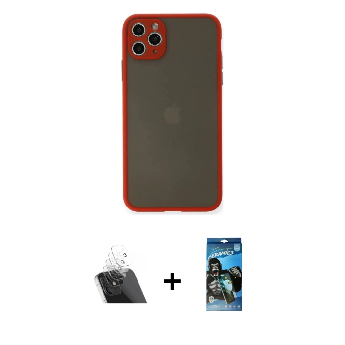MARSİLYAN™- iPhone 11 Pro Max Kılıf Ahenk Çizgi Serisi - Siyah 34D Izgaralı Cam + Kamera Lens Koruma Cam - SF