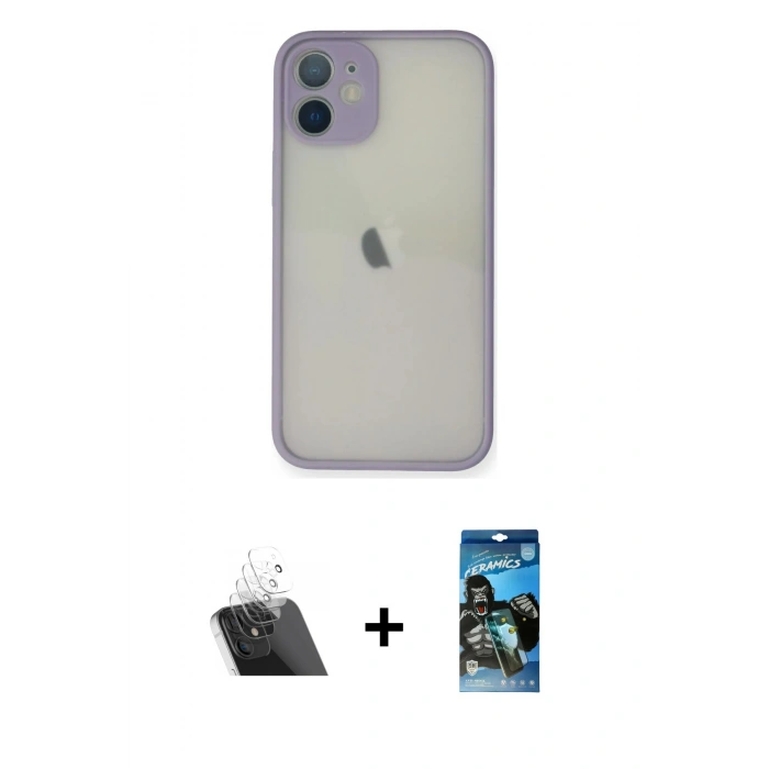 MARSİLYAN™- iPhone 11 Pro Max Kılıf Ahenk Çizgi Serisi - Siyah 34D Izgaralı Cam + Kamera Lens Koruma Cam - SF